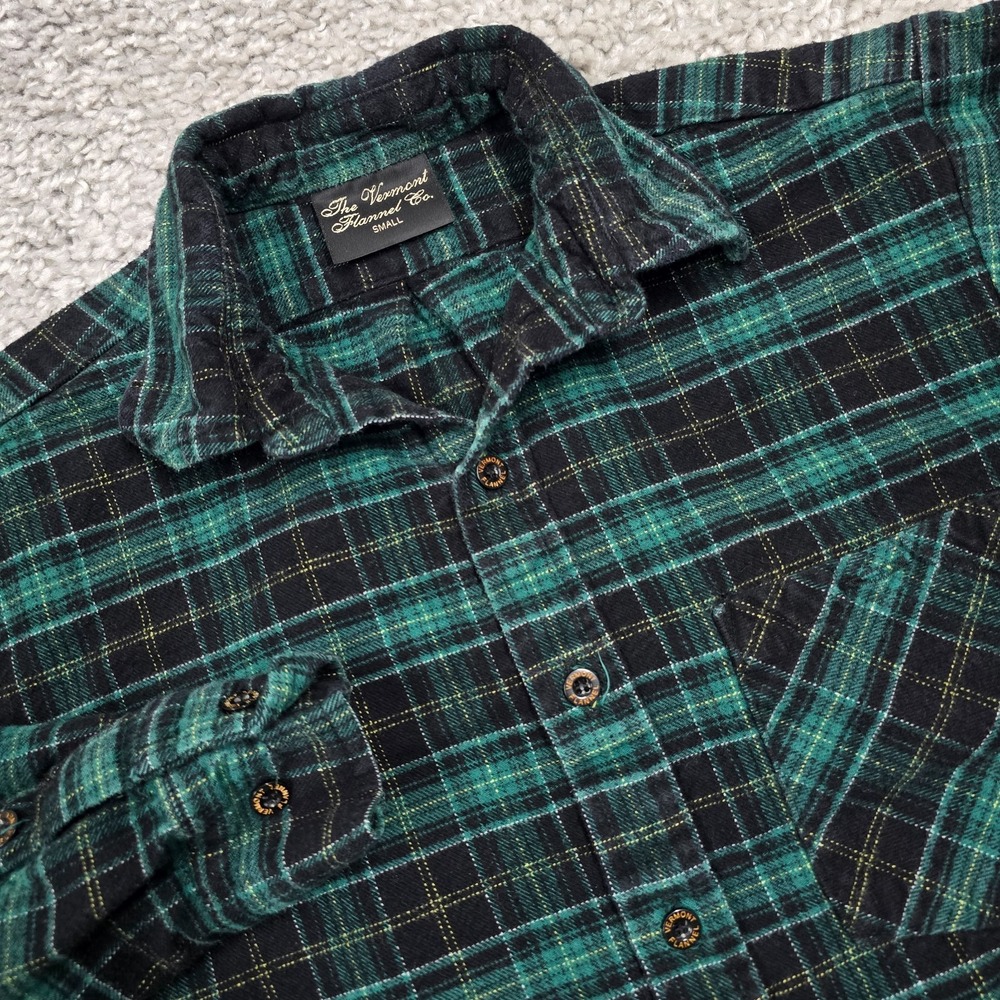Vermont Flannel Co Men’s Flannel Shirt Plaid Green Black Cotton Size Small‎ Cozy